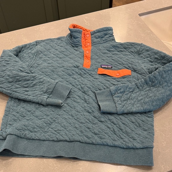 Patagonia Other - Patagonia Quilted Snap Pullover — Teal with Orange Trim